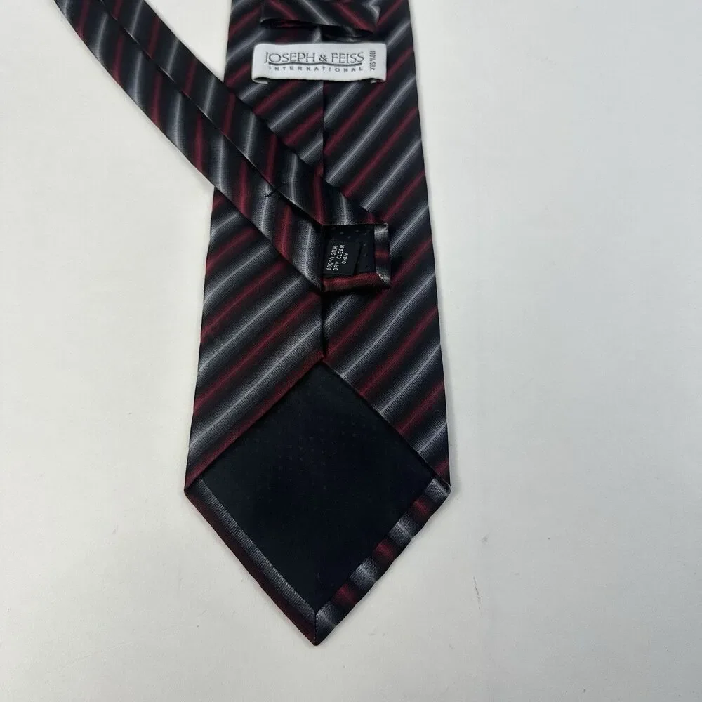 Joseph & Feiss Silk Tie Black Red Gray Diagonal Stripe Men Necktie 59 x3.75 Flaw